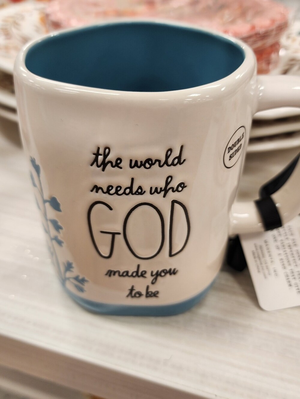 Rae Dunn Inspirational White and Blue Ceramic Coffee Mug - Faith Message